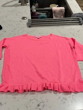 Lilly Pulitzer Bright Pink Ruffle Hem Sweater Top